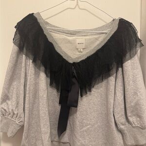 Anthropologie Gray and Black Lace Top